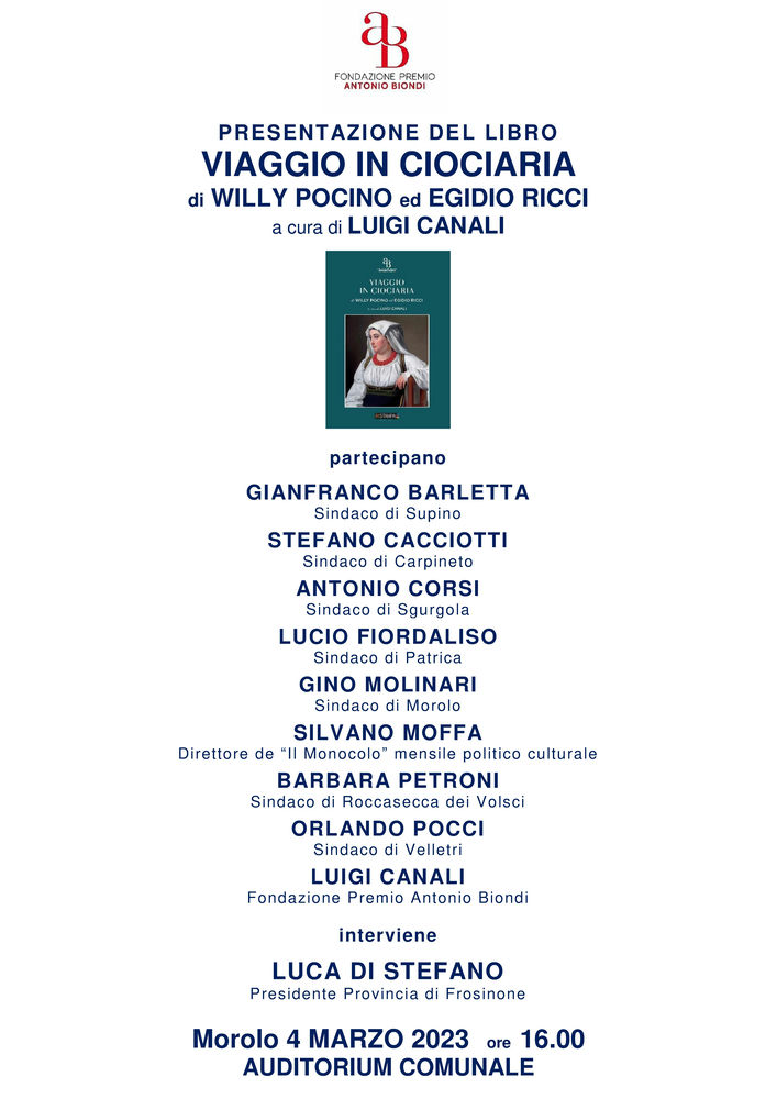 Presentazione del volume “Viaggio in Ciociaria” di Willy Pocino ed Egidio Ricci